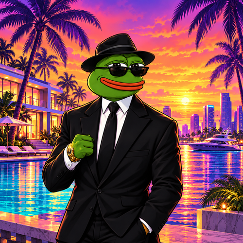 Pepe in a sharp suit ready for the night streets
